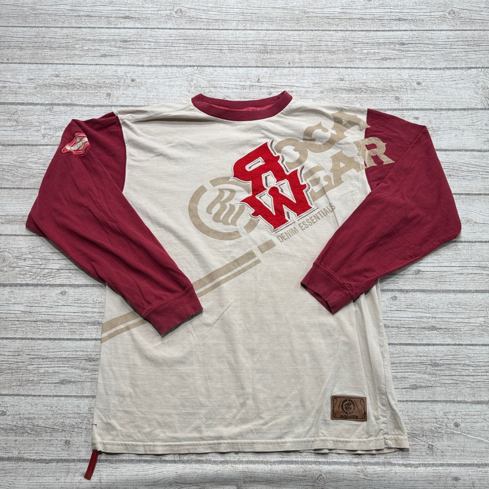 Rocawear Shirt Size XL White Red Colorblock Long Sleeve Cotton Streetwear Y2K